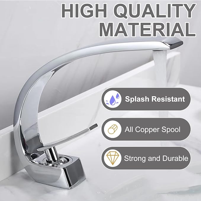 Chrome Bathroom Sink Faucet, Unique Design and Pop Up Drain