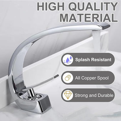 Chrome Bathroom Sink Faucet, Unique Design and Pop Up Drain