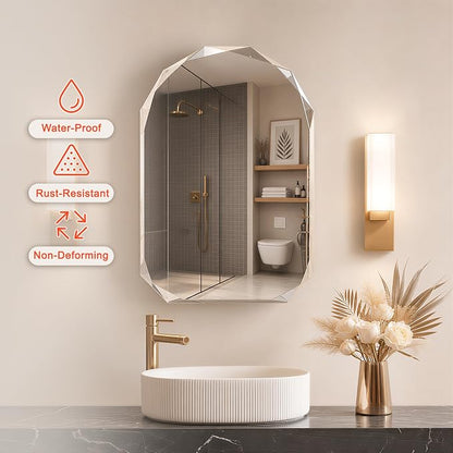 FKWin Luxury Diamond Frameless Medicine Cabinets for Bathroom, 30x21 Inch | Modern Bathroom Medicine Cabinet, Recessed medicine cabinet or surface mount medicine cabinet, Easy Install, Reversible Door