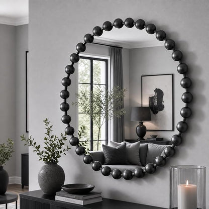 Madison Park 27 inch Black Round Mirror, Round Mirrors for Wall Decor, Metal Frame Circle Mirror for Bathroom, Living Room, Round Wall Metal Art Mirror