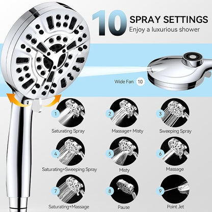 VOXON Magnetic High Pressure Shower Head, 10-Mode Handheld Shower Head, Built-in 2 Power Wash, Adjustable Shower Head with Handheld with Magnetic Docking & 60'' Hose, 2.5 GPM Showerhead with 5'' Face