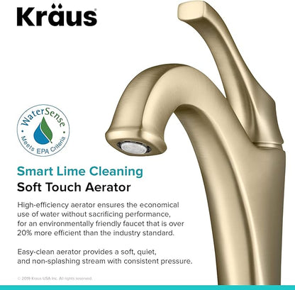 KRAUS KVF-1200BG Arlo™ Brushed Gold Tall Vessel Bathroom Faucet with Pop-Up Drain