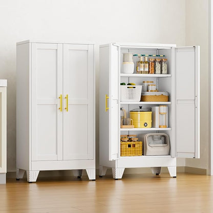 47" White Metal Storage Cabinet with 2 Doors and 3 Adjustable Shelves,Steel Garage Tool Cabinet, File Cabinet,Kitchen Pantry Cabinet for Home,Office,Garage,School,Warehouse