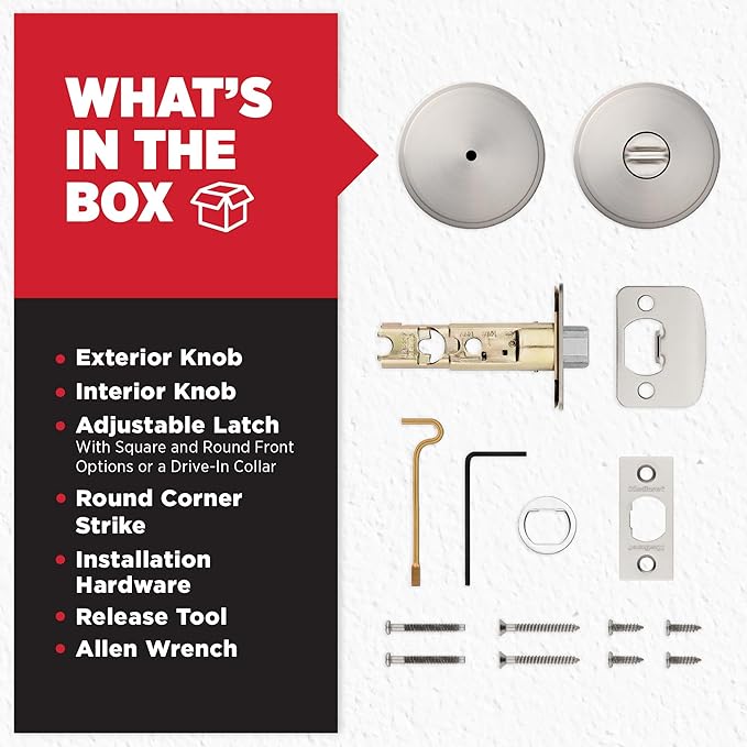Kwikset Pismo Interior Privacy Door Knob with Lock, Door Handle For Bathroom and Bedroom, Satin Nickel Keyless Turn Lock Doorknob, with Microban Protection