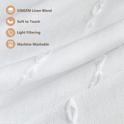 Seenus White Boho Farmhouse Valance Curtain with Tassels, 52 x 18 inch Linen Textured Window Curtain for Living Room, Striped Light Filtering Valance for Kitchen Bedroom Bathroom Rod Pocket