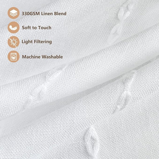 Seenus White Boho Farmhouse Valance Curtain with Tassels, 52 x 18 inch Linen Textured Window Curtain for Living Room, Striped Light Filtering Valance for Kitchen Bedroom Bathroom Rod Pocket