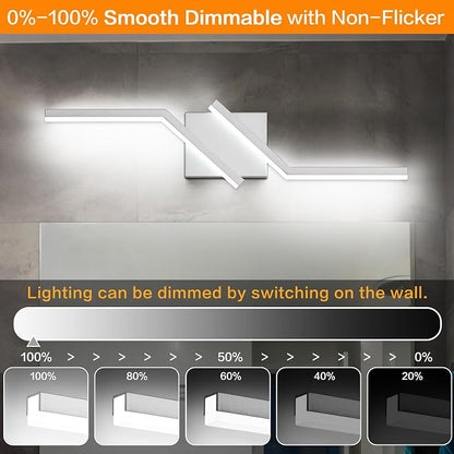 24 inch Nickel Vanity Lights for Bathroom Vanity Light Modern Dimmable Bathroom LED Light Fixtures Over Mirror 6000K Cool White