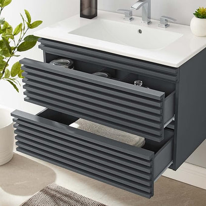 Modway Render 30" Wall-Mount Bathroom Vanity in Gray White