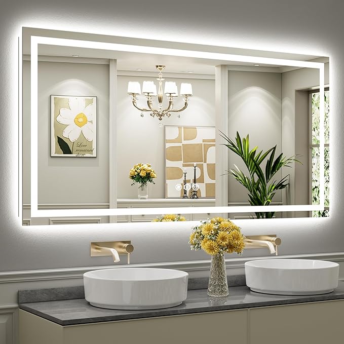 72x36 Inch LED Bathroom Mirror with Lights, Backlit & Front Lit, Anti-Fog Lighted Bathroom Vanity Mirror for Wall, Memory Function, Dimmable, HD Tempered Glass, Shatter-Proof