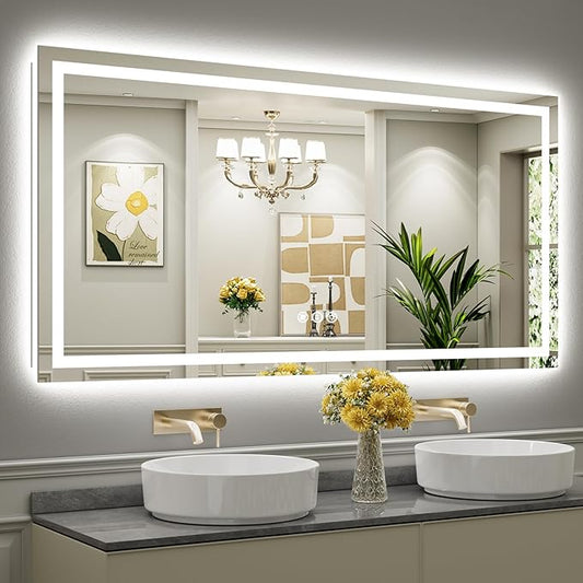 72x36 Inch LED Bathroom Mirror with Lights, Backlit & Front Lit, Anti-Fog Lighted Bathroom Vanity Mirror for Wall, Memory Function, Dimmable, HD Tempered Glass, Shatter-Proof