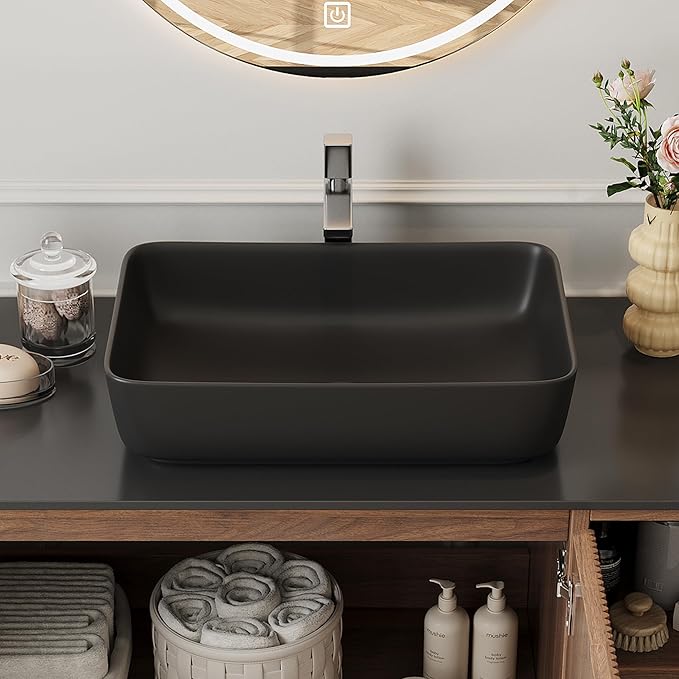 36" Modern Floating Bathroom Vanity with Single Sink - Wall Mounted Storage Bathroom Cabinet with Black Sintered Stone Countertop| Large Storage Space & Open Shelves, Dark Wood