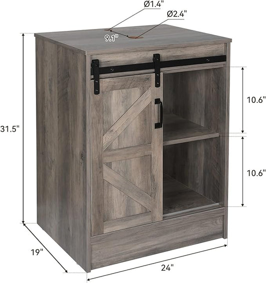 24" Farmhouse Bathroom Vanity with Sink, Bathroom Storage Cabinet with Sliding Barn Doors & Metal Handle, Freestanding Vanity with Tempered Blue Boat Glass Vessel Sink Combo Set