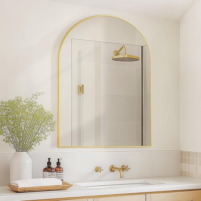 Arched Bathroom Mirror for Wall, 36" x 24" Metal Frame Vanity Mirror, Gold | Aluminium Alloy Frame, HD Shatterproof Glass, for Bathroom Over Sink , Entryway, Bedroom, Living Room