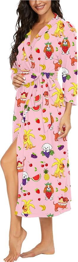 VINTATRE Women Kimono Robes Long Knit Bathrobe Lightweight Soft Knit Sleepwear V-neck Casual Ladies Loungewear