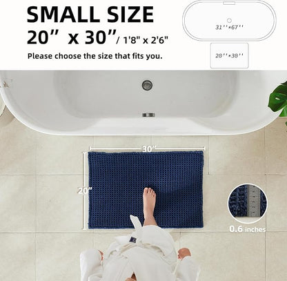 TYUU Waffle Bath Mat, Boho Bathroom Rugs Non Slip, 30x20 Navy Blue | Super Absorbent Quick Dry Bath Rug, Non-Slip Backing, Soft Waffle Washable Farmhouse Bathroom Mats, Tub, Shower & Home Decor