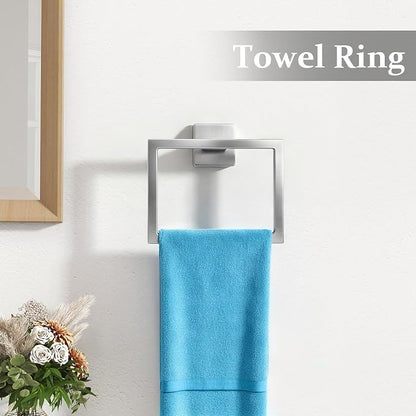 STWWO 5-Piece Bathroom Accessories Hardware Set Brushed Nickel | Stainless Steel Towel Racks for Bathroom, 16 Inch Bath Towel Bar Set Wall Mounted