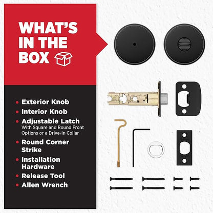 Kwikset Pismo Interior Privacy Door Knob with Lock, Door Handle For Bathroom and Bedroom, Matte Black Keyless Turn Lock Doorknob, with Microban Protection