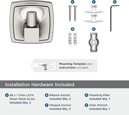 Amerock BH36090G10 | Brushed Nickel Single Robe Hook | 2-1/4 in. (57 mm) Length Towel Holder | Stature | Towel Hook for Bathroom | Bathroom Hardware | Bath Accessories