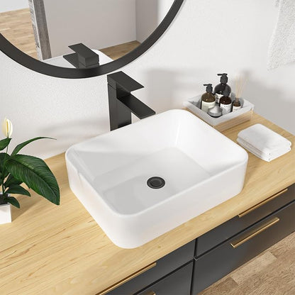 Bathroom Vessel Sink Rectangle - 19x15 Inch White Modern Bathroom Sinks Rectangular Above Counter Porcelain Ceramic Vessel Vanity Sink Art Basin
