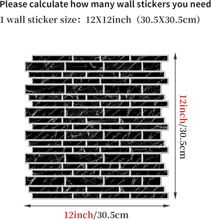 Alwayspon 10 Sheets 12" x12inch Black Marble Effect Vinyl Tiles, Backsplash, Self-Adhesive Peel and Stick Wall Tile Stickers, Stick on Subway Tiles for Kitchen Bathroom Wall Decor