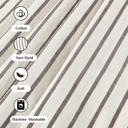 DOSLY IDÉES Farmhouse Shower Curtain,Beige and Brown Stripe,Button Curtain,Linen and Cotton Woven Fabric,Rustic Charm Country Chic Style,72x96 in