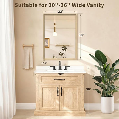 Oak Wood Effect Framed Wall Mirror, 22x30 Rectangle Mirror, Anti-desilvering Tempered Glass, Sustainable& Sturdy Frame, Anti-Rust, HD Reflection &3min Fast Setup for Bathroom Living Room