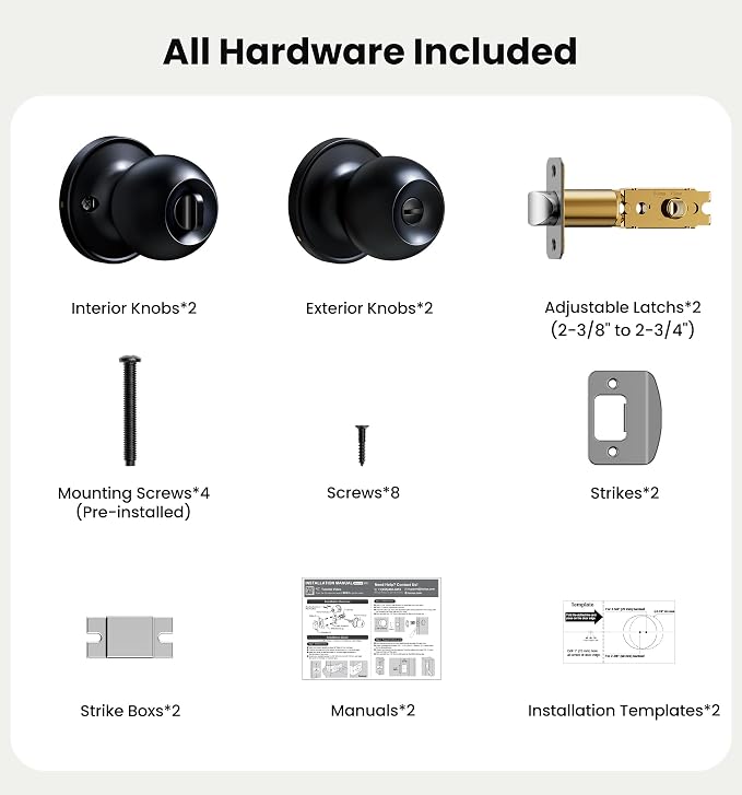 Veise 2 Pack Privacy Interior Door Knobs for Bed & Bathroom, Matte Black | ANSI Grade 3, Keyless, Easy Installation, Thumb Lock Emergency Release, Rust & Fingerprint-proof, Reversible,Classic