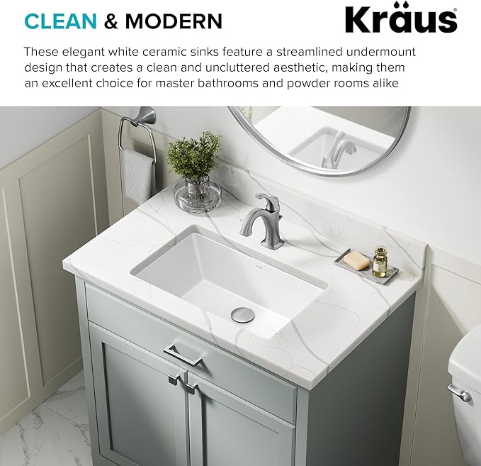 KRAUS Elavo 21.125 in. Rectangular Porcelain Ceramic Undermount Bathroom Sink in White with Overflow Drain, KCU-242