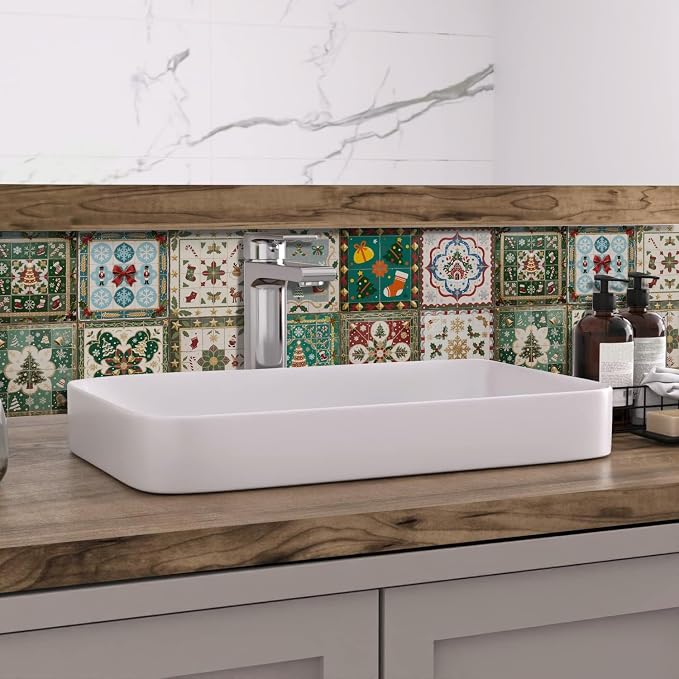 Easy Peel Stick wall Tile Stickers 6x6in Stick on backsplash Tiles,12Pcs | removable 3D tile for kitchen RV bathroom laundry backsplash decor,Ultra-high-definition printed christmas pattern