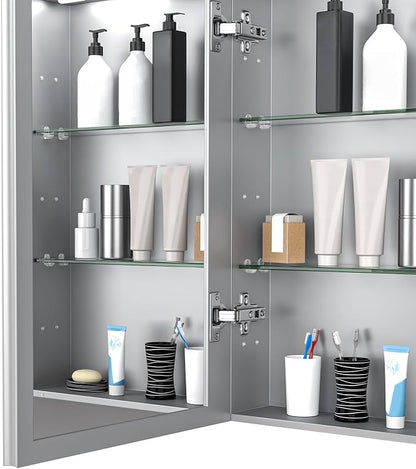 96x40" Extra-Wide LED Medicine Cabinet w/ Mirror, 5-Door Anti-Fog, Bathroom | Smart Touch, 3-Color Dimming, 10-Level Brightness, 5-Door Storage, Adjustable Shelves, DTC Soft-Close, 96" Double Vanity
