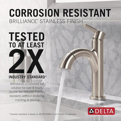 Delta Nicoli 1 Hole Pull Down Bathroom Faucet with Sprayer, Brushed Nickel Single Hole Bathroom Sink Faucet with Pull Out Sprayer for Vanity, Push-Pop Drain, Stainless 15749LF-SSPD