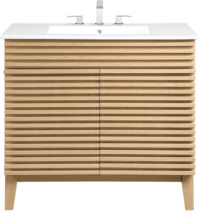 Modway Render 36" Bathroom Vanity in Oak White