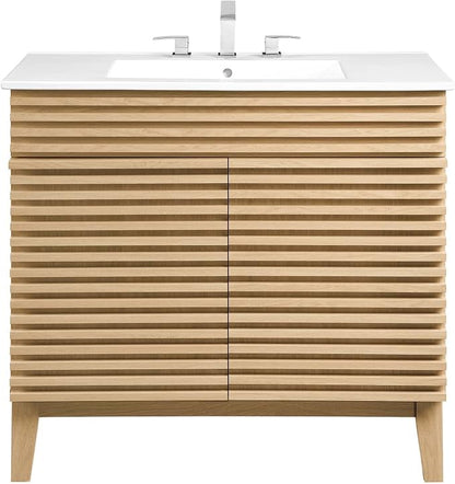 Modway Render 36" Bathroom Vanity in Oak White