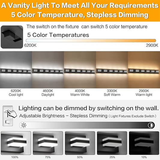 SOLFART 5 Color Temperature Adjustable Modern Vanity Light6 Lights Black Bathroom Light FixturesIndoor LED Bar Lighting 5 Color Temperature Adjustable 5CCT