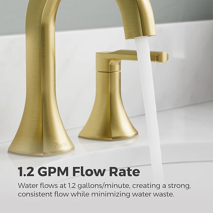 Pfister Vaneri Bathroom Sink Faucet, 8-Inch Widespread, 2-Handle, 3-Hole, NSF Certified, Brushed Gold Finish, LF049VRIBG