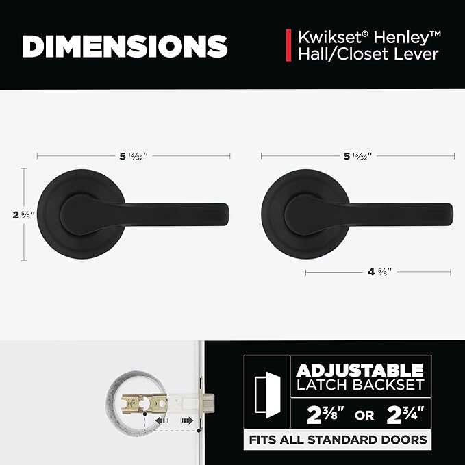 Kwikset Henley Interior Passage Door Handle, Lever For Closet and Hallway Doors, Reversible Non-Locking Handle Lever, Matte Black, with Microban Protection