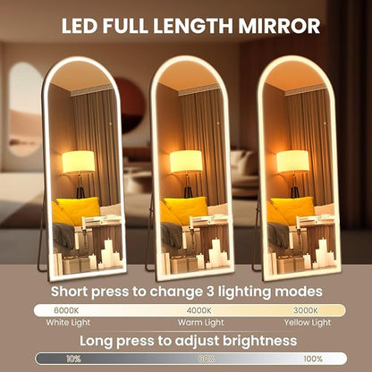 pertetey 81 x 34 in Arched LED Full Length Mirror, Black Frame | Dimmable, 3 Color Modes, Floor or Wall Mounted