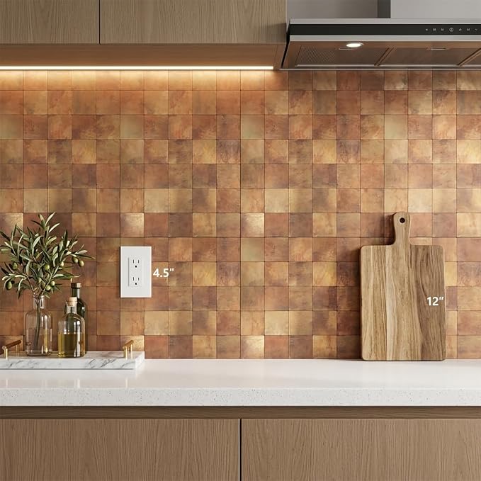 Yipscazo 20-Sheets Peel and Stick Backsplash Mosaic Tile Stainless Steel Kitchen Backsplash Retro Brown Stick on Tiles for Kitchen, Bathroom, Laundry Room, Camper, Fireplace