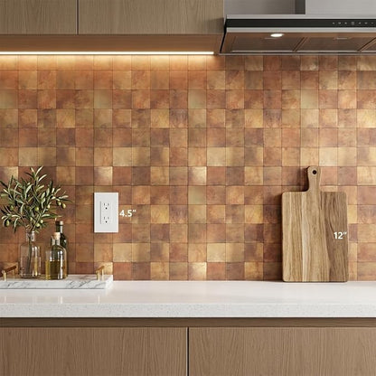 Yipscazo 20-Sheets Peel and Stick Backsplash Mosaic Tile Stainless Steel Kitchen Backsplash Retro Brown Stick on Tiles for Kitchen, Bathroom, Laundry Room, Camper, Fireplace