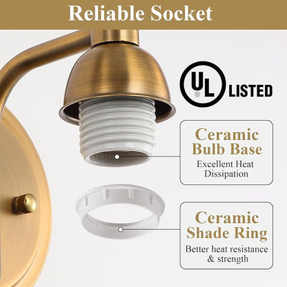 Mecgirn Brass Milk Glass Wall Sconces, 1 Pack Hardwired Indoor Wall Light Fixtures for Living Room, Hallway, Bedroom, Ceramic E26 Sockets (Bulbs Not Included)