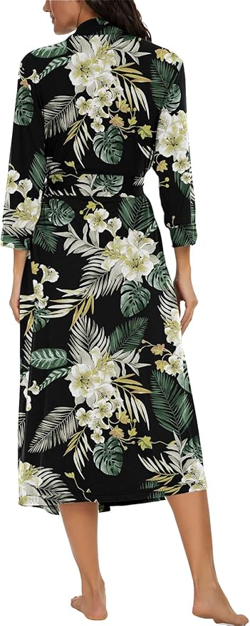 VINTATRE Women Kimono Robes Long Knit Bathrobe Lightweight Soft Knit Sleepwear V-neck Casual Ladies Loungewear