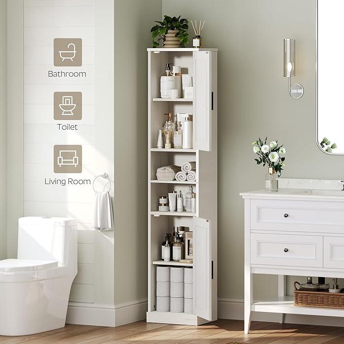 Tall Bathroom Cabinet with 2 Barn Doors, Farmhouse Storage Cabinet with Adjustable Shelves, Freestanding Bathroom Storage Organizer for Small Space, Kitchen, Bedroom, Cloud White