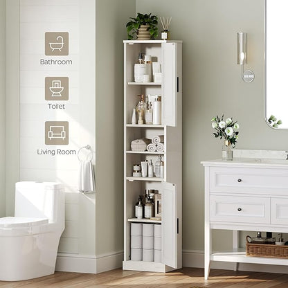 Tall Bathroom Cabinet with 2 Barn Doors, Farmhouse Storage Cabinet with Adjustable Shelves, Freestanding Bathroom Storage Organizer for Small Space, Kitchen, Bedroom, Cloud White