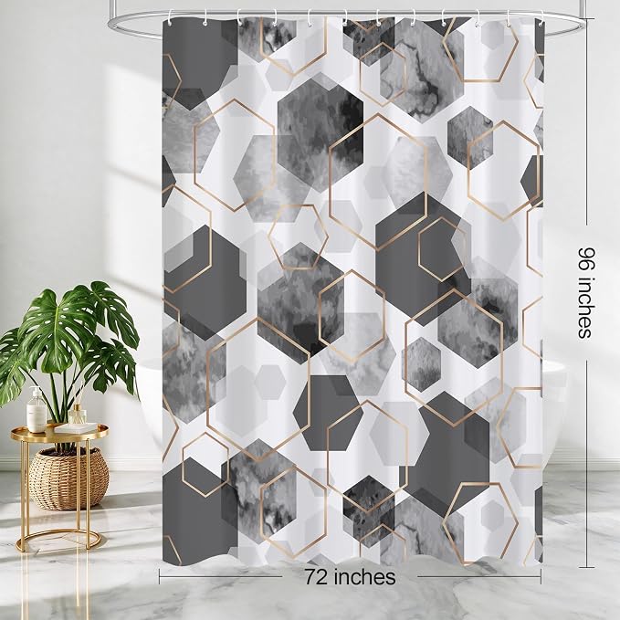 Litabel Extra Long Geometric Shower Curtain for Bathroom, 72x84 | Extra Long Modern Minimalist Shower Curtais, Grey Geometric Art Print Abstract Waterproof Bath Curtain