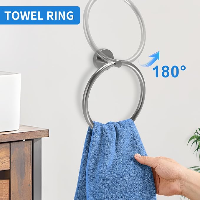 Brushed Nickel Bathroom Accessories, Bathroom Hardware Set, SUS304 Stainless Steel Bathroom Towel Holder Set, 16 Inch Towel Bar Set 5 Pcs, 2 Towel Hooks, Toilet Paper Holder, Towel Ring