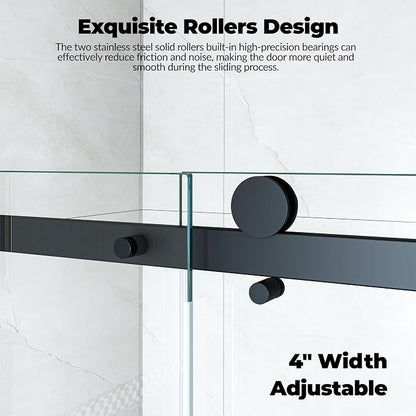 Shower Doors, Frameless Shower Door 56-60" W x 76" H, Sliding Glass with 1/4" (6mm) Clear Tempered Glass for Bathroom