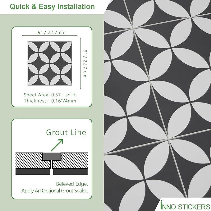 16-Sheet Peel and Stick Floor and Wall Tile for Bathroom Kitchen Shower, 9" x 9" Gray Coin SPC Self-Adhesive Vinyl Flooring, Patterned Groutable Backsplash Tile, Cover 9.12 Sq Ft.