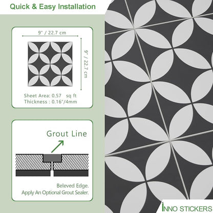 16-Sheet Peel and Stick Floor and Wall Tile for Bathroom Kitchen Shower, 9" x 9" Gray Coin SPC Self-Adhesive Vinyl Flooring, Patterned Groutable Backsplash Tile, Cover 9.12 Sq Ft.