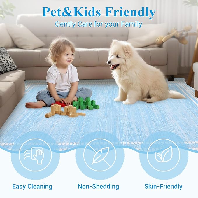 Garvee Scallop Area Rug 5x7 Washable Rugs Neutral Rug Light Blue | Rugs for Living Room, Non-Slip Soft Carpet for Bedroom, Scalloped Low-Pile Solid Accent Rug for Dining Room Home Office