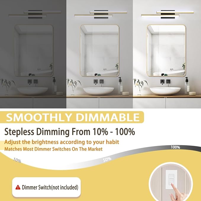 Bathroom Light Fixtures Over Mirror: 32 Inch Retractable LED Bathroom Vanity Light ETL Certified 5CCT 2700K-5700K Wall Light 34W Modern Vanity Light Bar Dimmable - Wall Light Fixtures, Golden 1 Pack